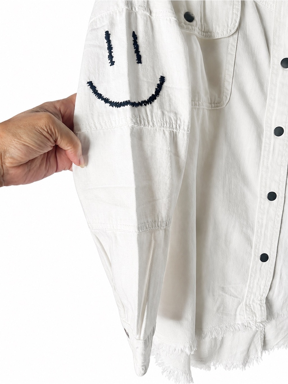 ELAN Dolly Smiley Face OVERSIZED Utility Shacket White 100% Cotton - Picture 6 of 16